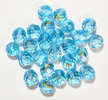 25 10mm Faceted Round Transparent Light Aqua AB Beads