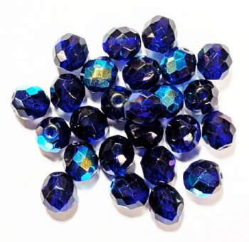 25 10mm Faceted Round Transparent Cobalt AB Beads
