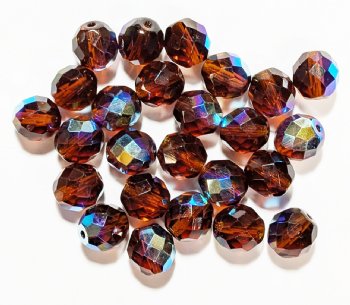 25 10mm Faceted Round Transparent Dark Topaz AB Beads