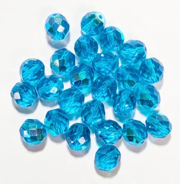 25 10mm Faceted Round Transparent Medium Aqua AB Beads