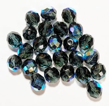 25 10mm Faceted Round Transparent Montana AB Beads