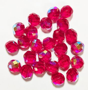 25 10mm Faceted Round Transparent Siam Ruby AB Beads