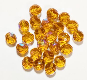 25 10mm Faceted Round Transparent Topaz AB Beads