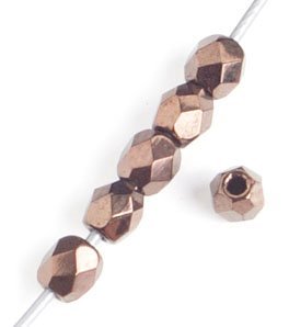 100 2mm Jet Bronze Faceted Glass Firepolish Beads