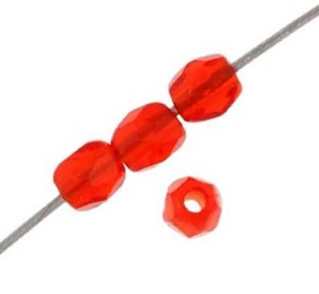 100 3mm Transparent Light Red Faceted Glass Beads