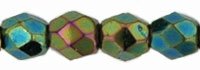 100 3mm Opaque Green Iris Faceted Glass Beads