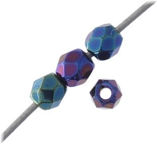 100 3mm Opaque Blue Iris Faceted Glass Beads