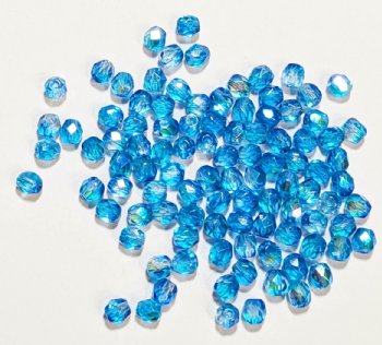 100 4mm Faceted Crystal, Blue, and Aqua AB Firepolish Beads