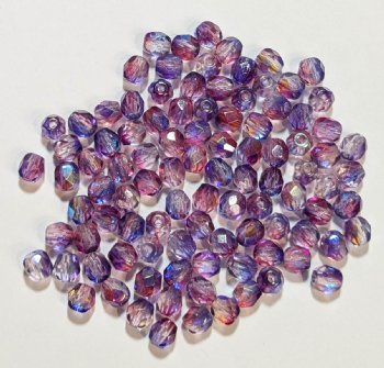 100 4mm Faceted Crystal, Dark Blue, and Purple AB Firepolish Beads
