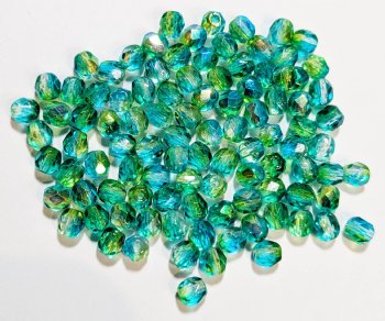 100 4mm Faceted Crystal, Lime, and Turquoise AB Firepolish Beads
