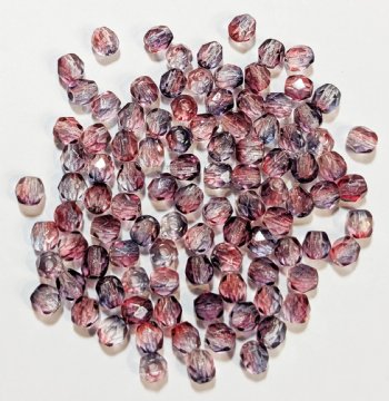 100 4mm Faceted Crystal, Mauve, and Cranberry Firepolish Beads