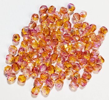 100 4mm Faceted Crystal, Orange, and Rose AB Firepolish Beads