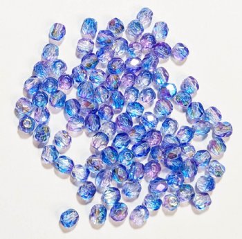 100 4mm Faceted Crystal, Blue, and Rose AB Firepolish Beads