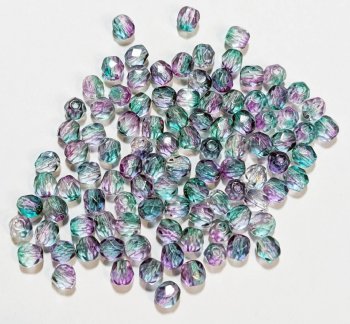 100 4mm Faceted Crystal, Purple, and Green Firepolish Beads