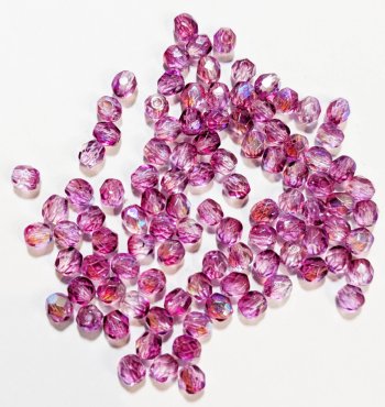 100 4mm Faceted Crystal, Rose, and Fuchsia AB Firepolish Beads