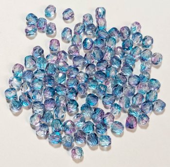 100 4mm Faceted Crystal, Teal, and Lilac Firepolish Beads