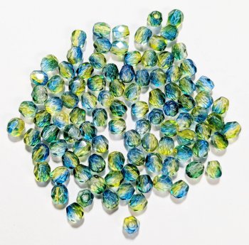 100 4mm Faceted Crystal, Yellow, & Blue Firepolish Beads