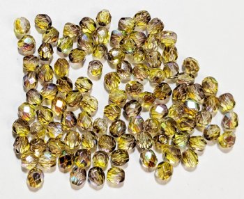 100 4mm Faceted Crystal, Yellow, and Smoke Topaz AB Firepolish Beads