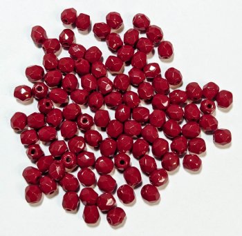 100 4mm Faceted Opaque Dark Red Firepolish Beads