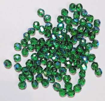 100 4mm Faceted Medium Green AB Firepolish Beads