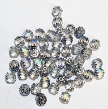 50 6mm Triangle Faceted Crystal AB, Silver Tipped with Coated Ends