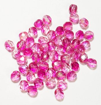 50 6mm Faceted Tri Tone Crystal, Rose, and Fuchsia AB Beads