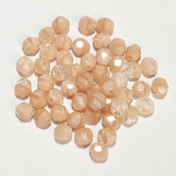 50 6mm Faceted Crystal & Beige Silk Firepolish Beads