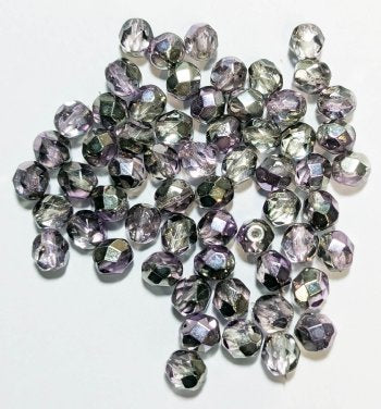 50 6mm Faceted Half-Coat Two Tone Light Yellow and Purple Firepolish Beads