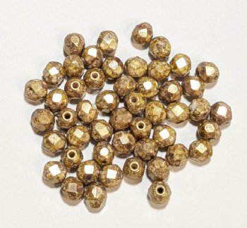 50 6mm Faceted Opaque Brown with Golden Marble Lustre