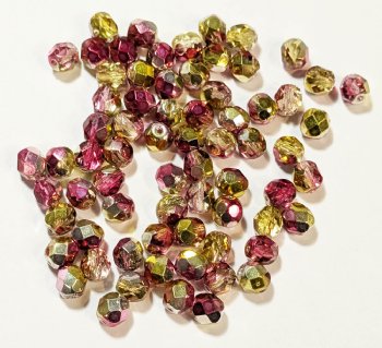 50 6mm Faceted Half-Coat Two Tone Red and Yellow Firepolish Beads