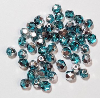 50 6mm Faceted Labrador Half Coat Blue Zircon Firepolish Beads