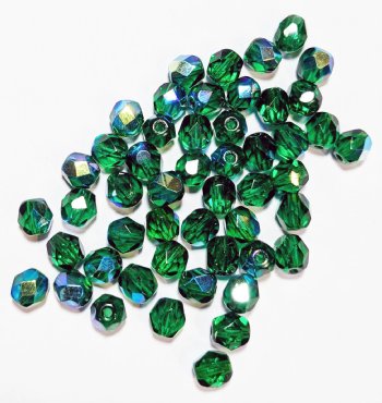 50 6mm Faceted Kelly Green AB Firepolish Beads
