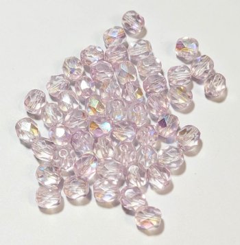 50 6mm Faceted Light Rose AB Firepolish Beads