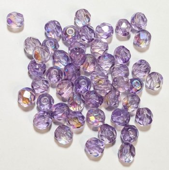 50 6mm Faceted Violet AB Firepolish Beads