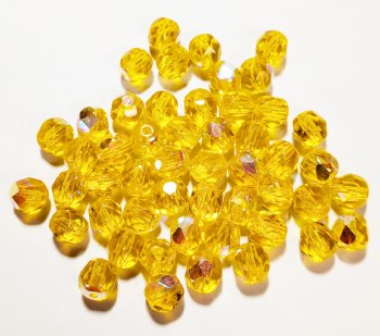 50, 6mm Faceted Transparent Yellow AB Firepolish Beads