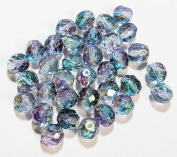 25 8mm Faceted Tri Tone Crystal, Capri Blue, and Green AB Firepolish Beads