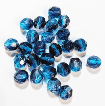 25 8mm Faceted Two Tone Dark Aqua and Grey Firepolish Beads