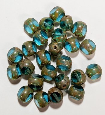 30 8mm Faceted Transparent Turquoise Picasso Tri Cut Beads