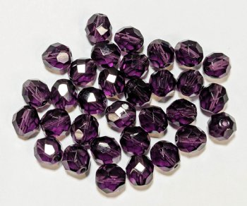 25 8mm Faceted Dark Amethyst Firepolish Beads