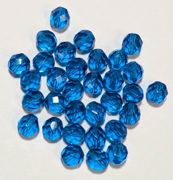 25 8mm Faceted Dark Aqua Blue Firepolish Beads