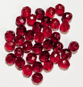 25 8mm Faceted Ruby Red Firepolish Beads