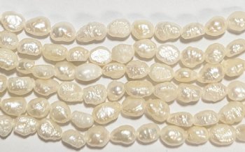 FWP 16inch Strand of 6x4mm Irregular Flattened Off White Pearls
