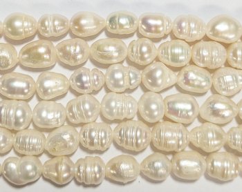 FWP 8inch Strand of 9x8mm Irregular Oval Off White Pearls