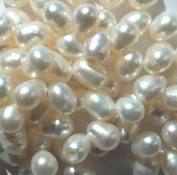 FWP 16inch Strand of 8x10mm Off-white Drop Pearls