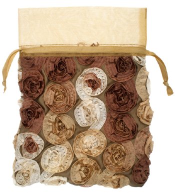 Dazzle-It! 2 Piece Gold & Bronze Sheer Gift Bags with Rosebuds