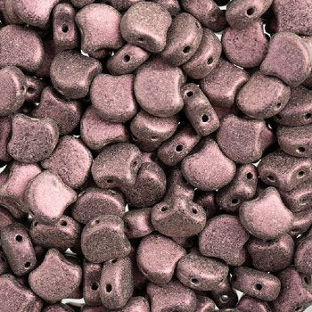 10 Grams 7.5mm Metallic Suede Pink Czech Glass Ginko Leaf Beads