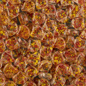 10 Grams 7.5mm Crystal Red Yellow Confetti Splash Czech Glass Ginko Leaf Beads