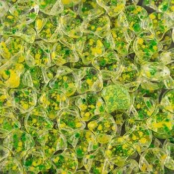 10 Grams 7.5mm Crystal Yellow Green Confetti Splash Czech Glass Ginko Leaf Beads