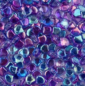 10 Grams 7.5mm Crystal Summer Rainbow Dark Blue Czech Glass Ginko Leaf Beads