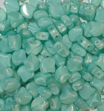 10 Grams 7.5mm Jade Green Silk Opal Czech Glass Ginko Leaf Beads